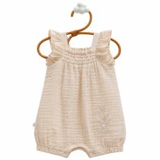 Beige Floral Ruffle Muslin Romper