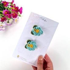 Aqua bee crochet barrettes