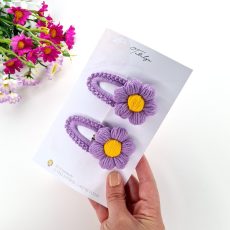 Large purple crochet barrettes