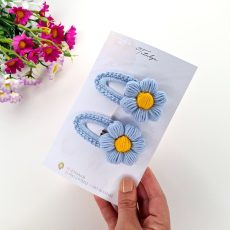 Large blue crochet barrettes