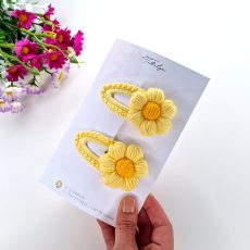 Large yellow crochet barrettes