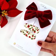 Red velvet bow + 2 snaps