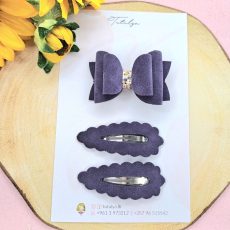 Velvet purple bow with 2 matching barrettes