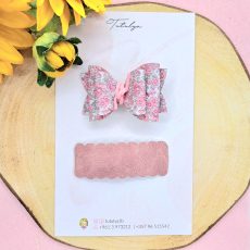 Floral pink bow with matching rectangular barrette