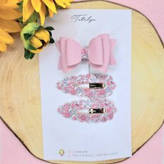 Pink bow with 2 matching barrettes