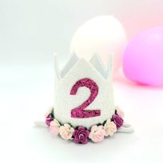 White birthday crown with flowers