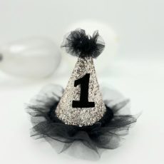 Gold hat with black tulle