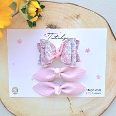 Set of floral bow with matching hair barrettes