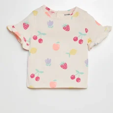 Printed T-shirt with short ruffled sleeves PINK