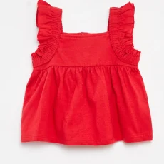 Sleeveless top with ruffles RED