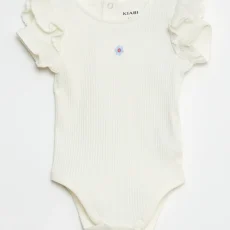 Ribbed Bodysuit With Ruffled Short Sleeves