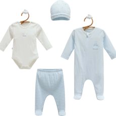 Newborn 4‑Piece Blue Cotton Set Boy