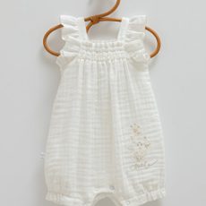 White Floral Ruffle Muslin Romper