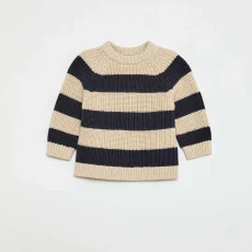 Beaded Knit Cotton Sweater BEIGE