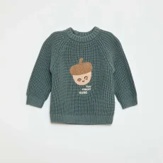 Cotton knit sweater with pearl stitch GREEN