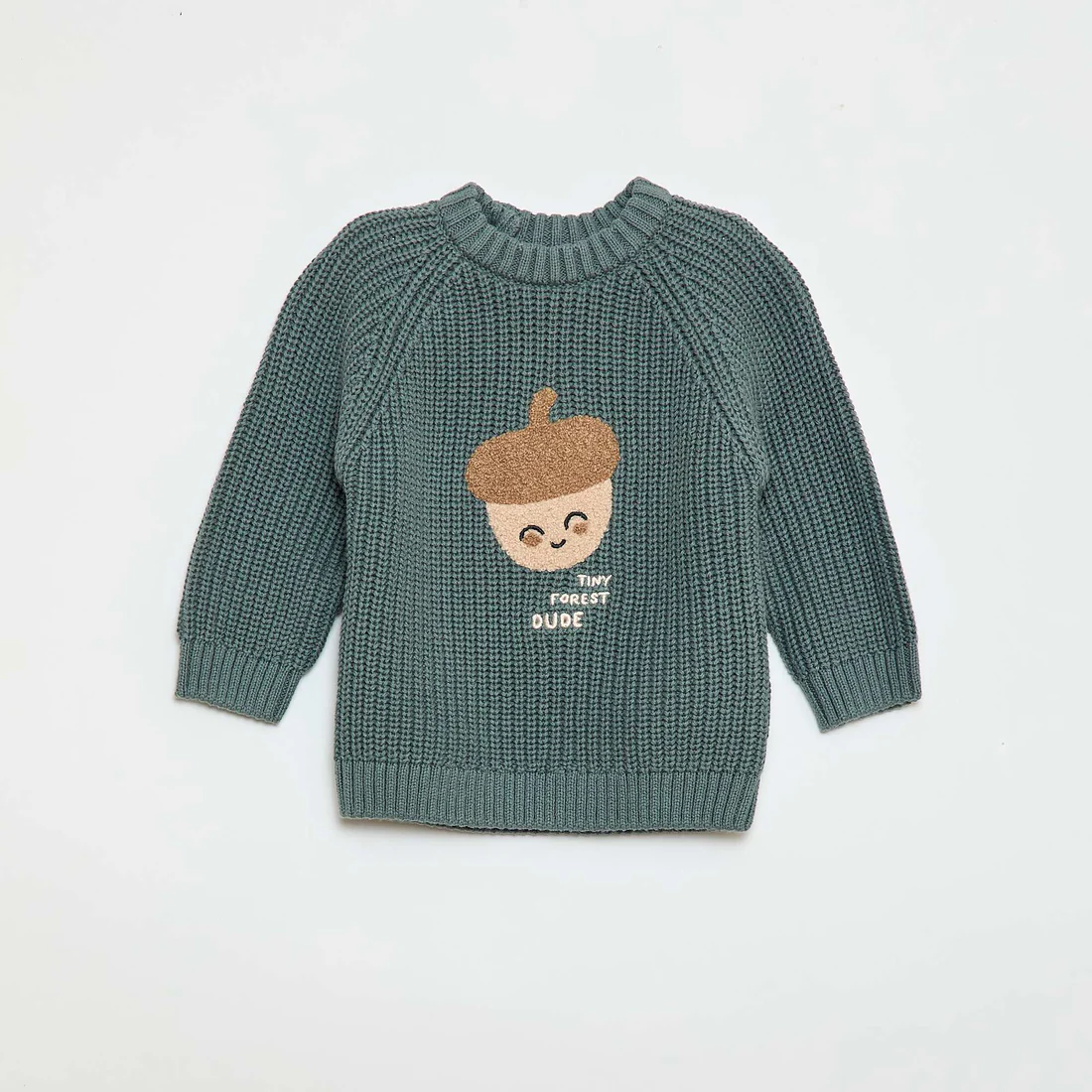 Cotton knit sweater with pearl stitch GREEN