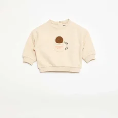 Round Neck Sweatshirt with Animated Pocket BEIGE