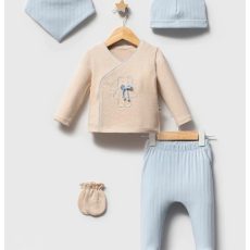 5-Piece Baby Boy Ribbed Cotton Gift Set - Beige & Blue