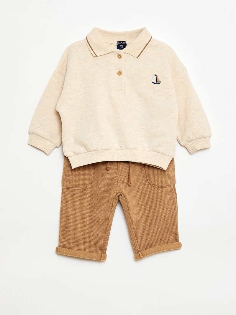 Ensemble polo + pantalon - 2 pièces - Beige