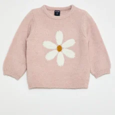 Pull en tricot avec broderie - Rose