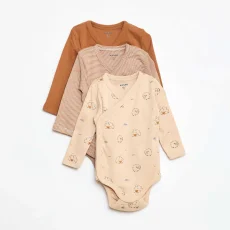 3-Pack of Long-Sleeve Bodysuits with Snap Fastening GREEN