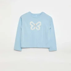 Long-sleeved sequined T-shirt BLUE
