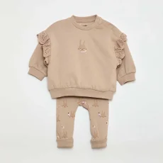 Frilled Sweatshirt & Joggers Set - 2 Piece BEIGE