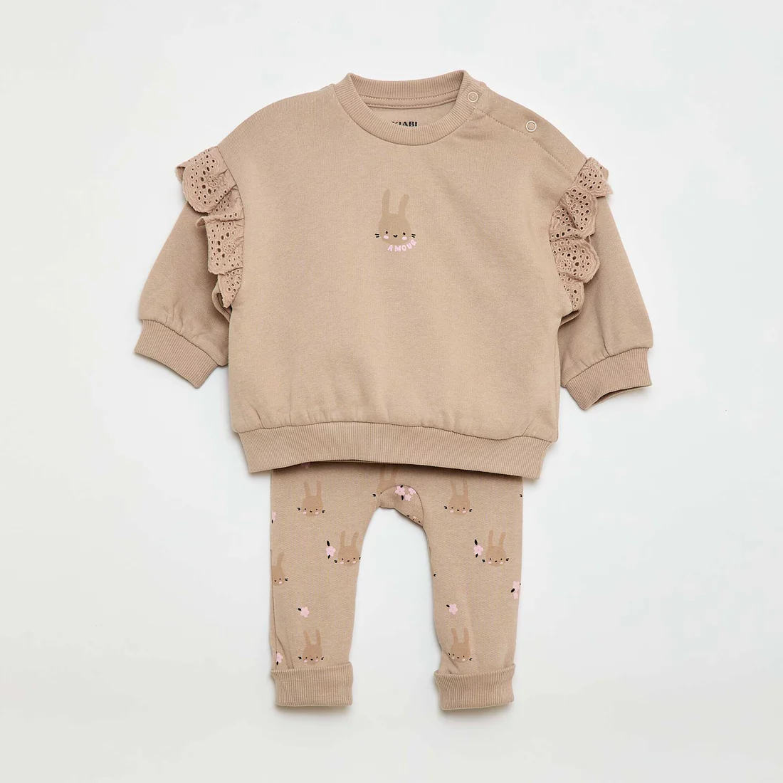 Frilled Sweatshirt & Joggers Set - 2 Piece BEIGE