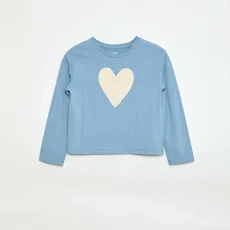 Long-sleeved T-shirt with embroidered design on the front BLUE