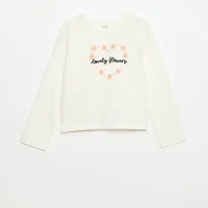 Long Sleeve Sequin T-shirt - Beige