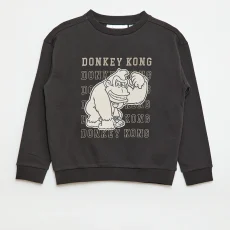 Fleece Sweatshirt with 'Donkey Kong' Print - Gray