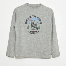 Long-sleeved printed T-shirt - Grey