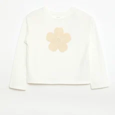 Long-sleeved T-shirt with embroidered animation on the front - White