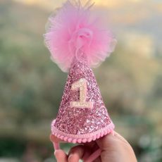 Pink Glitter First Birthday Party Hat