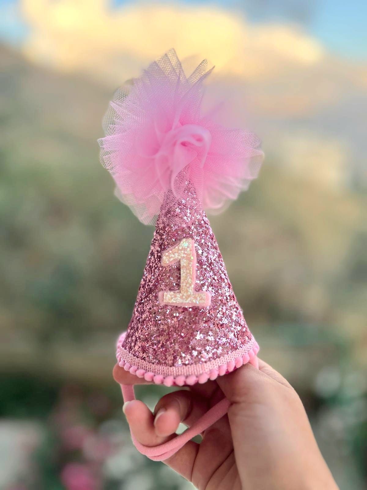 Pink Glitter First Birthday Party Hat