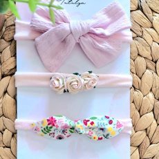 Pink Bow & Floral Headband Set โ 3 Pieces