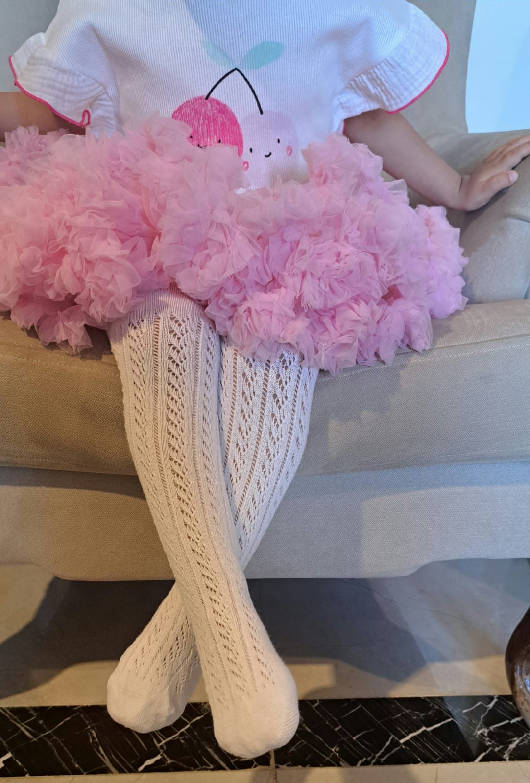 White Cable Knit Baby Tights - Image 3