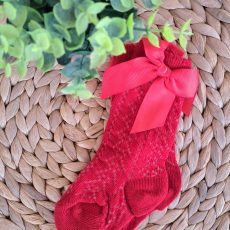 Classic Red Ribbon Bow Knee-High Socks