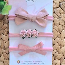 Blush Bow & Floral Headband Set – 3 Pieces