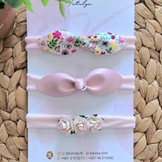 Pink Floral & Bow Headband Set – 3 Pieces