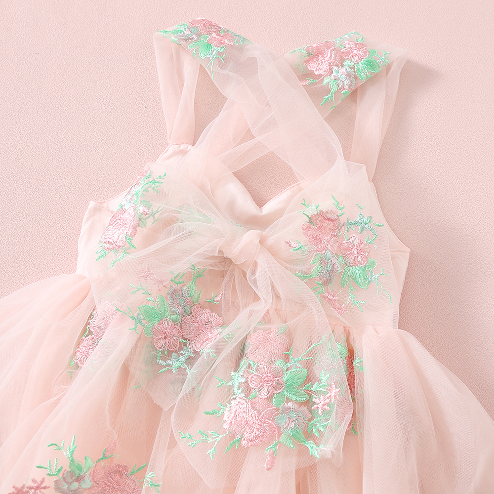 Pink Floral Embroidered Tulle Romper - Image 3