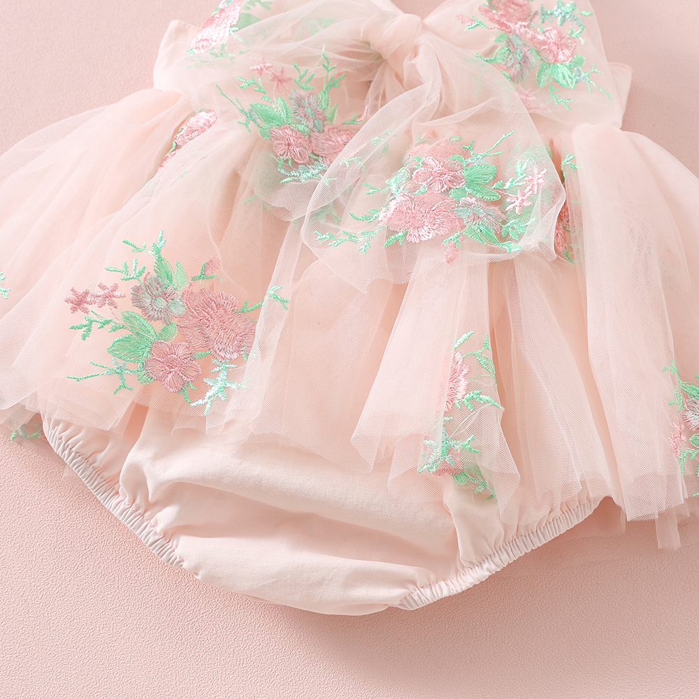Pink Floral Embroidered Tulle Romper - Image 4