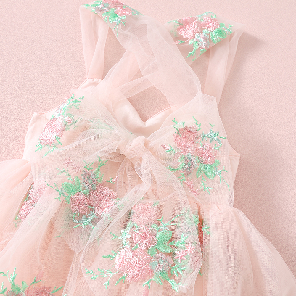 Pink Floral Embroidered Tulle Romper - Image 5