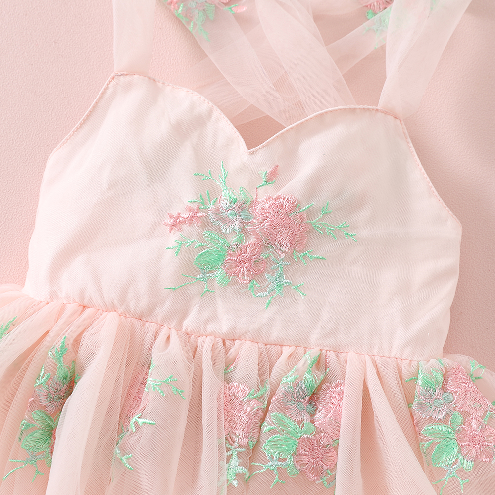 Pink Floral Embroidered Tulle Romper - Image 8