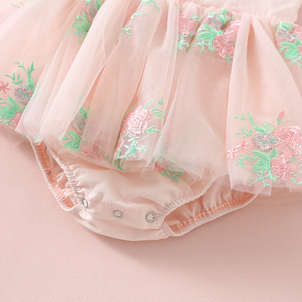 Pink Floral Embroidered Tulle Romper - Image 9