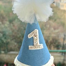 Blue Denim First Birthday Party Hat