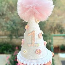 Pink Floral First Birthday Party Hat