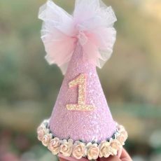 Pink Glitter First Birthday Party Hat