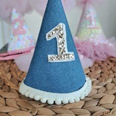 Blue Denim First Birthday Party Hat