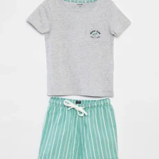 Short pyjama set (t-shirt + poplin shorts) - 2 pieces - GREEN